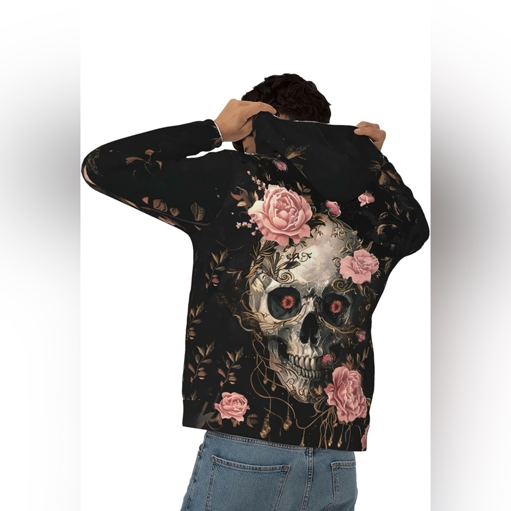 Floral Skull Black Hoodie - Picture 3 of 6